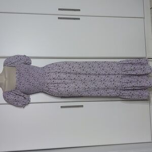 Inspired Hearts Purple Gray Pleated Sundress with Puff Sleeves